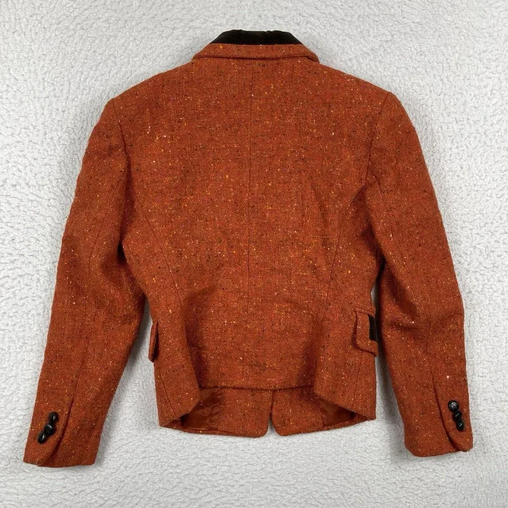 Ann Taylor Jacket Womens 2 Petite Orange Wool Blend Blazer Lined Speckled Career
